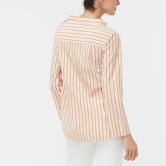 J. Crew Top FunnelNeck Striped Women Sz12 Pale Pink Long Sleeve High/Low - Picture 2 of 12